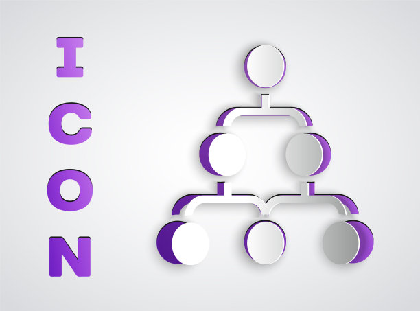 剪纸业务层次组织图图表信息图图标孤立在灰色背景。企业组织结构图形元素。纸艺术风格。向量图片下载