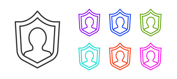 黑线用户保护图标隔离在白色背景上。安全的用户登录，密码保护，个人数据保护，身份验证。设置图标丰富多彩。向量图片下载