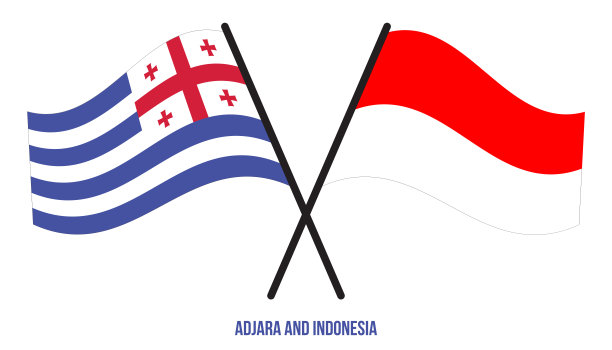 阿扎拉和印度尼西亚旗帜交叉和挥舞的扁平风格。官方的比例。正确的颜色。图片下载