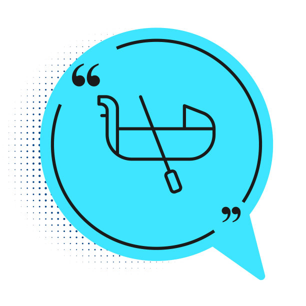 黑线贡多拉船意大利威尼斯图标孤立在白色背景。旅游划船交通浪漫。蓝色语音气泡符号。向量图片下载