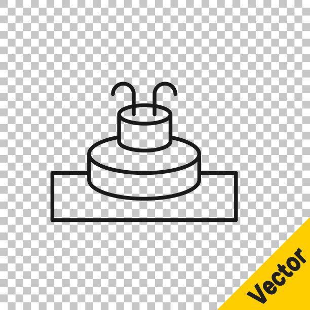 在透明背景上隔离的黑线喷泉图标。向量图片下载