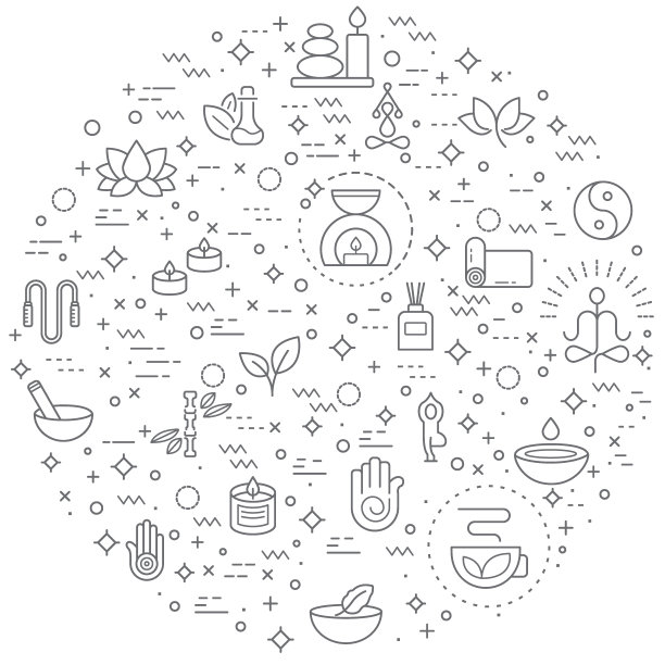 瑜伽和水疗相关的矢量线插图的简单设置。图片下载