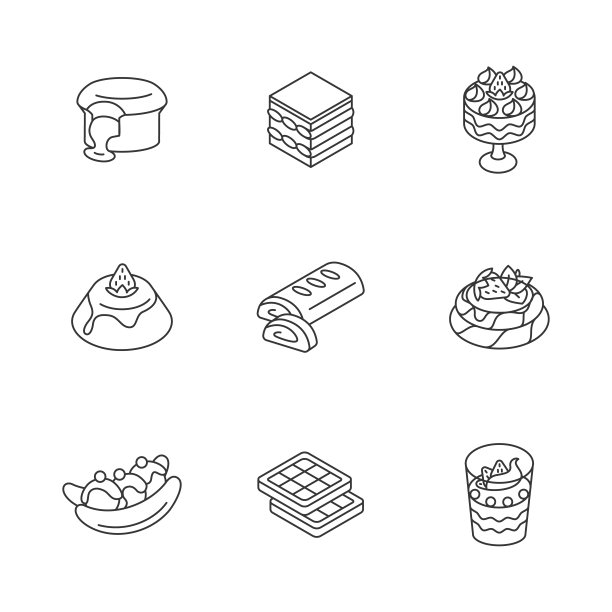 传统甜点线性图标集图片下载