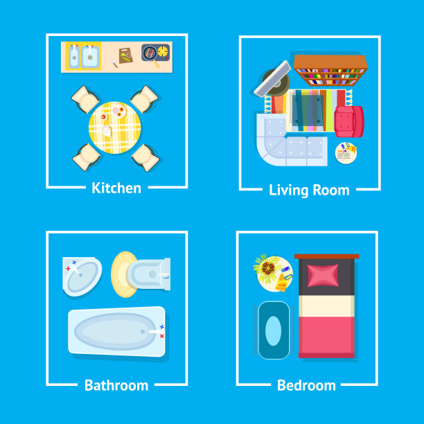 厨房和客厅设置矢量插图图片下载