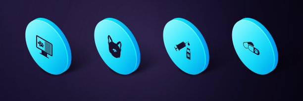 设置等距狗和药丸，注射器与宠物疫苗，和临床记录在监视器图标。向量图片下载