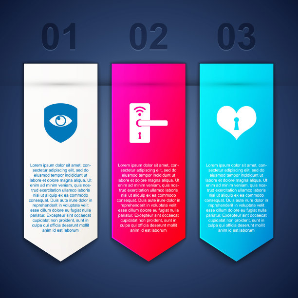 设置屏蔽和眼睛，数字门锁无线和心锁孔。业务信息模板。向量图片下载