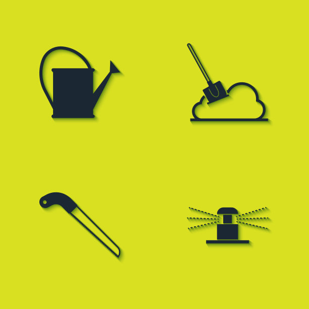 设置喷壶，自动喷灌，花园锯和铲地面图标。向量图片下载