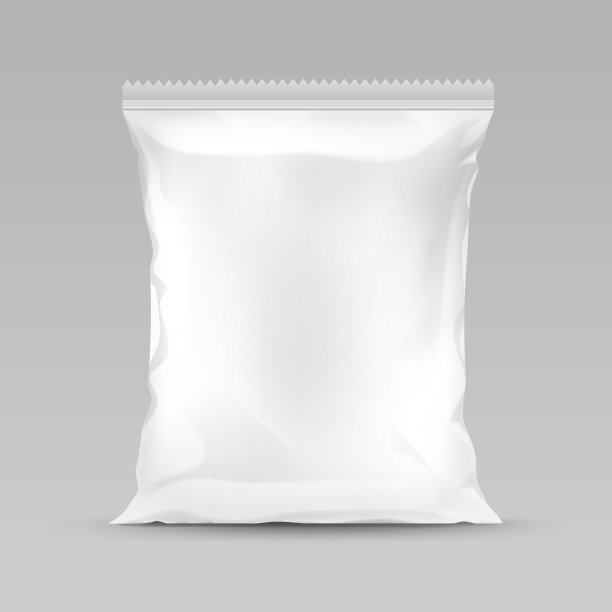 矢量白色垂直密封空塑料箔袋包装设计与锯齿边缘关闭隔离在背景上图片下载