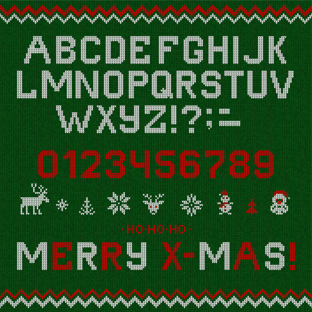 民间圣诞字体斯堪的纳维亚风格编织字母字母无缝图案图片下载