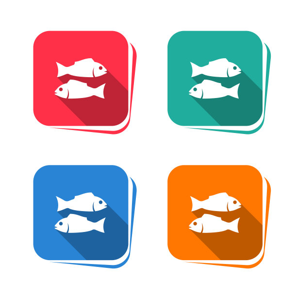 正方形按钮上的鱼图标图片下载
