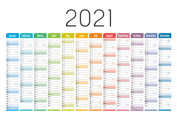 彩色2021一页横日历图片下载
