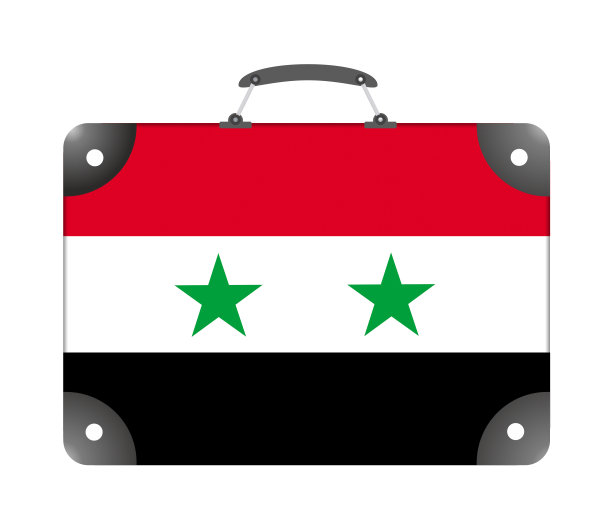 白色背景上的叙利亚国旗旅行箱图片下载