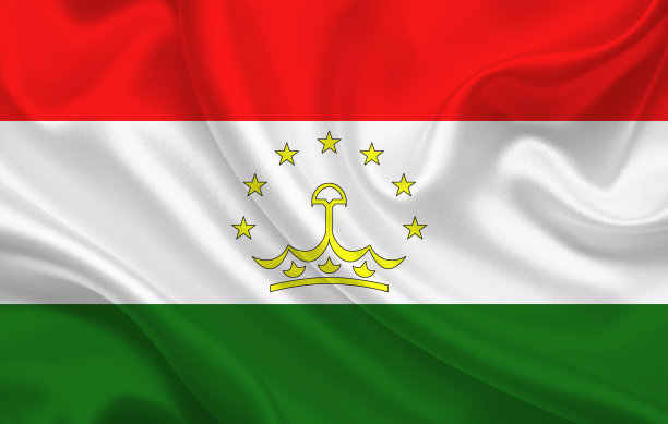 以塔吉克斯坦国旗为背景的波浪形丝绸织物全景图图片下载