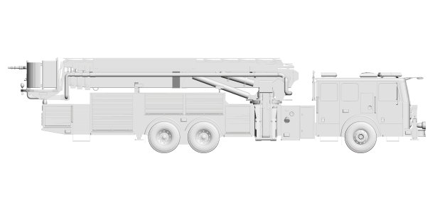 低聚消防车。灰色的消防车模型。侧视图。3 d。矢量图图片下载