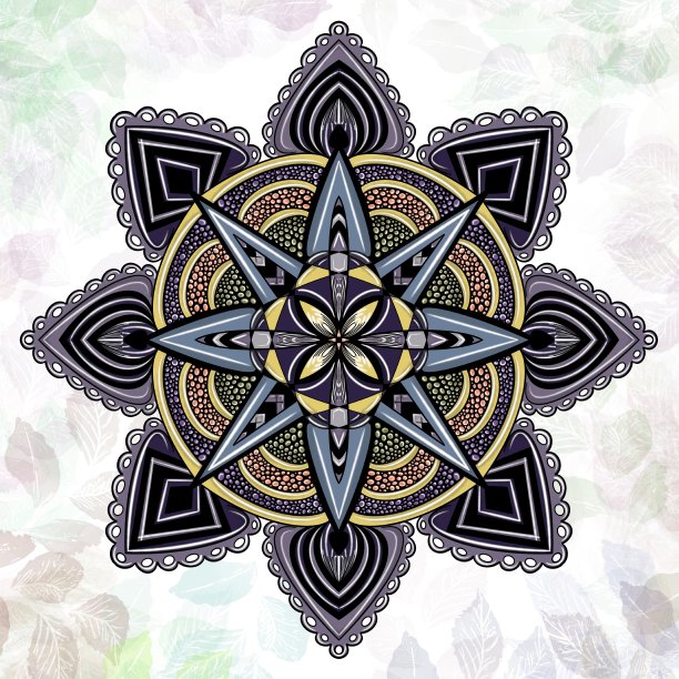 紫色，黄色和黑色的花曼荼罗插图图片下载