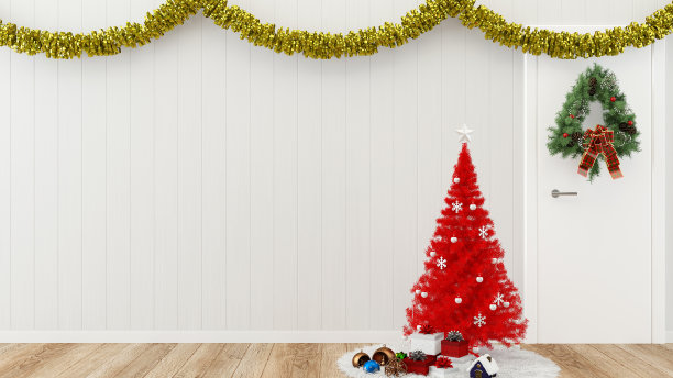 室内最小的房间与圣诞树装饰3d渲染模板背景copyspace图片下载