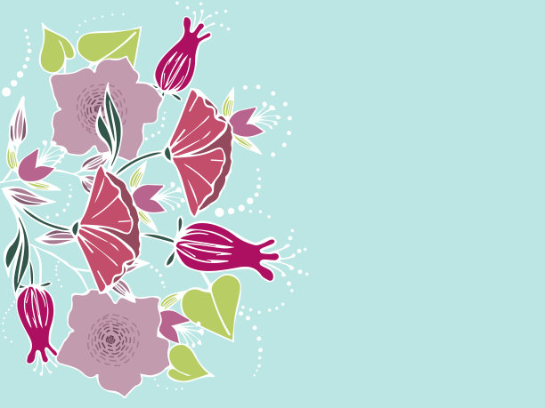 充满异域风情的花朵。蓝色背景图片下载