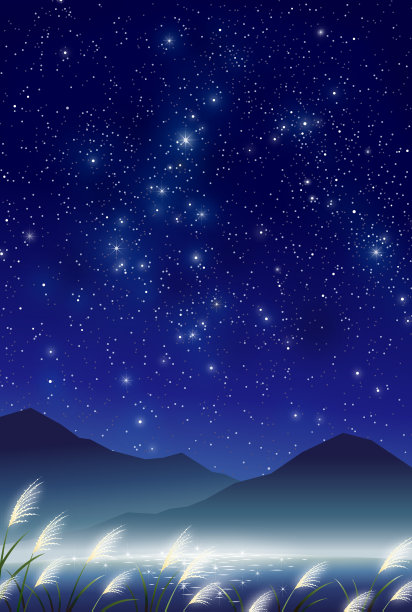 日本蒲苇上的星空图片下载