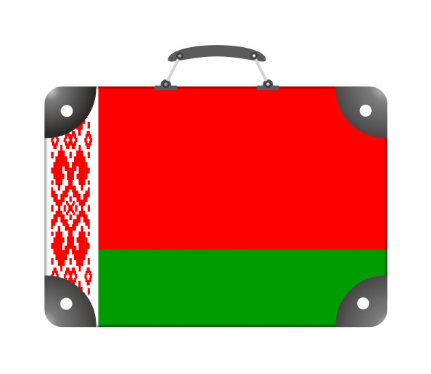 白俄罗斯国旗的形式，在一个旅行箱上的白色背景图片下载