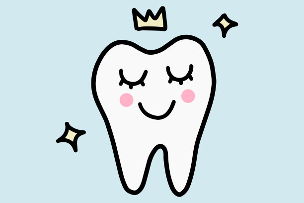 可爱的卡通牙冠。手绘线艺术涂鸦矢量插图孤立在白色的背景。护理口腔、牙科的概念。图片下载