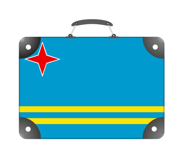 以白色背景为背景的旅行箱形式的阿鲁巴国旗图片下载