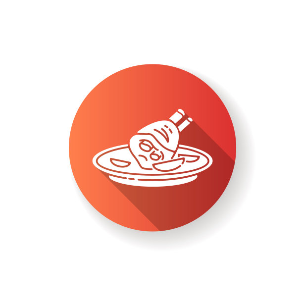 烤猪肘红色扁平风格长阴影标志图片下载