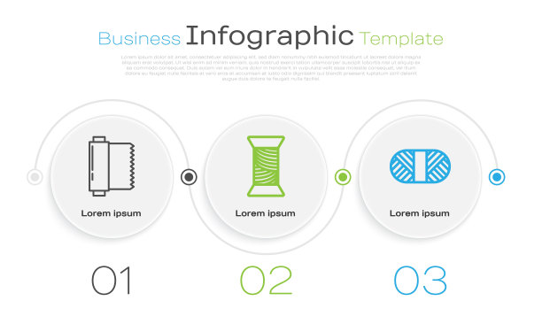 纺织布卷，缝纫线在线轴上，缝纫线在线轴上。业务信息模板。向量图片下载