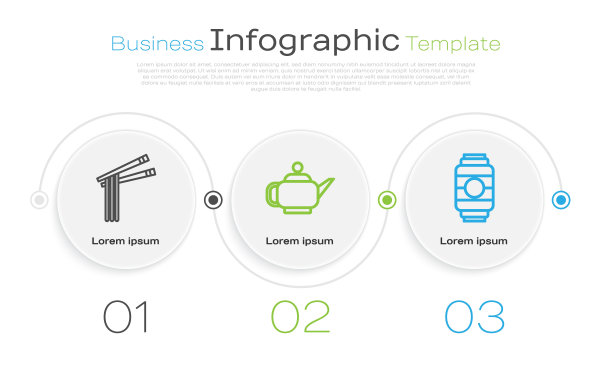 设置行亚洲面条和筷子，日本茶道和日本纸灯笼。业务信息图模板。向量图片下载