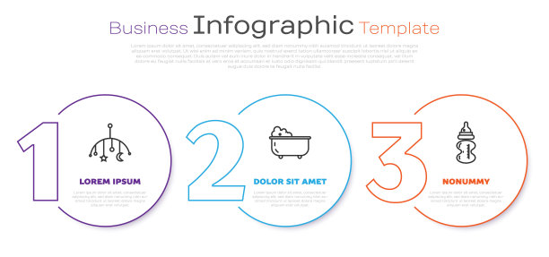 系列婴儿床挂玩具、婴儿浴缸、婴儿奶瓶。业务信息模板。向量图片下载