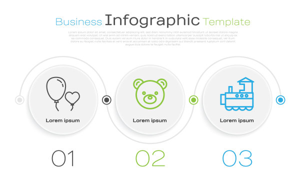 设心形气球、泰迪熊毛绒玩具、玩具火车。业务信息模板。向量图片下载