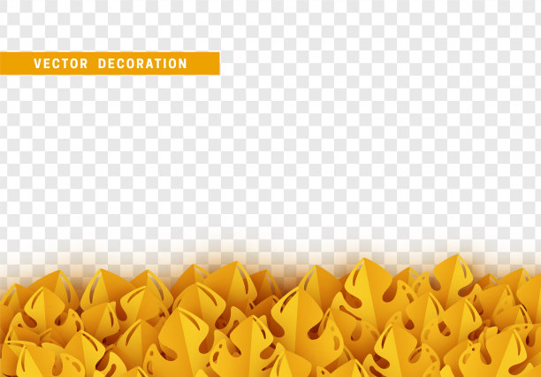 秋天黄纸剪叶。叶子，草，树枝被孤立在透明的背景上。秋天的装饰。矢量插图。图片下载