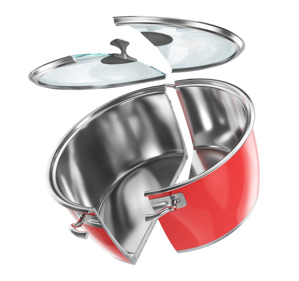 一半的炖锅，白底。剪切平底锅。三维演示图片下载