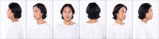 亚洲男子头部拍摄人像转后侧后视图转360图片下载