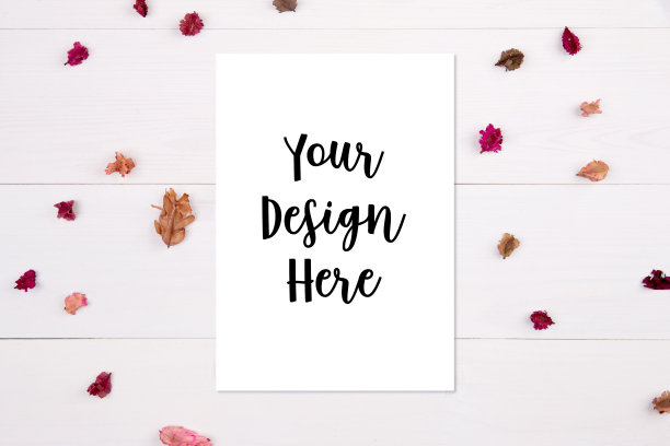 空白纸拷贝空间与模型和花干在白色背景，海报和邀请，明信片装饰您的设计或品牌，简单和最小，没有人，平面，俯视图。图片下载