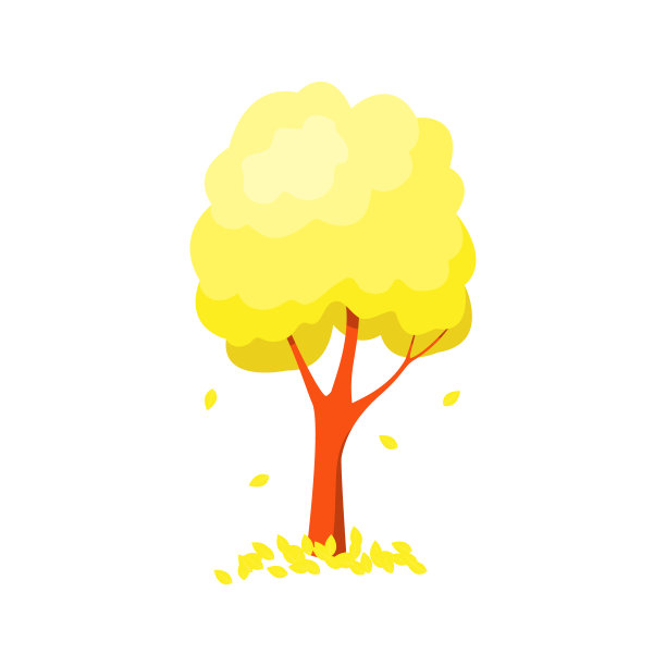 落在白色背景上的黄色叶子的树。图片下载