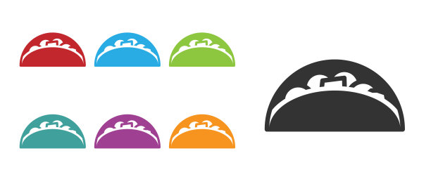 黑色墨西哥玉米卷与玉米饼图标孤立在白色背景。传统的墨西哥快餐菜单。设置图标丰富多彩。向量图片下载