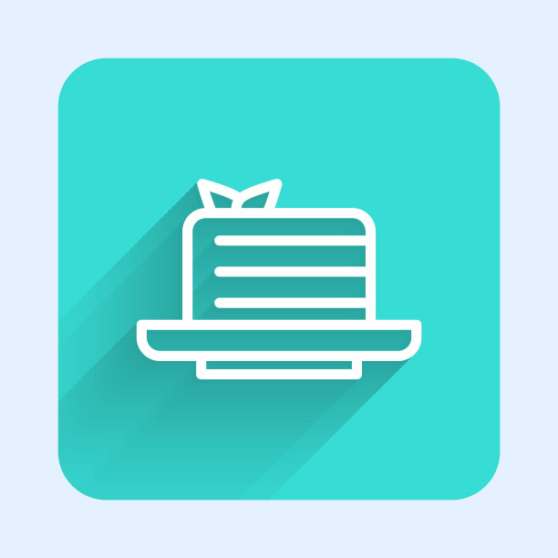 白线梅多维克图标孤立与长阴影。蜂蜜分层蛋糕或俄式蛋糕。绿色广场按钮。向量图片下载