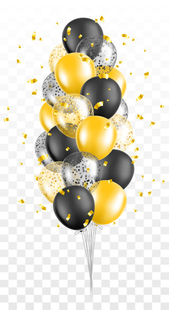 气球束金色黑色与金色纸屑孤立矢量插图图片下载