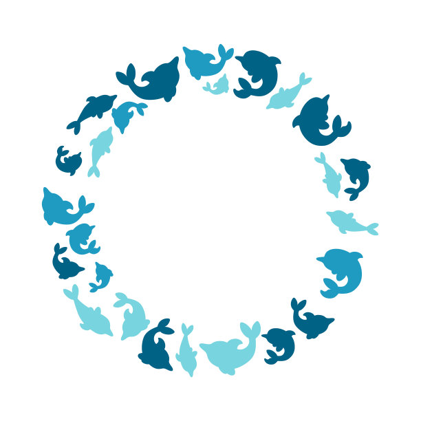 海豚做的圆形框架。现成的框架为您的设计。矢量图图片下载