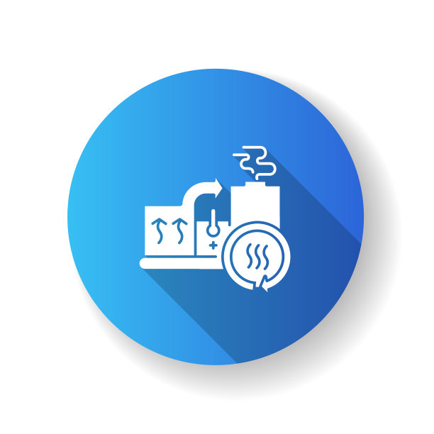 热回收系统蓝色平面设计长阴影字形图标图片下载