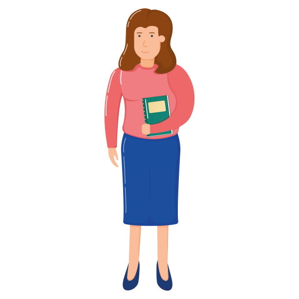 微笑的女人人物站在教科书，女性潮人卡通矢量插图，孤立在白色。学生概念的女孩。图片下载