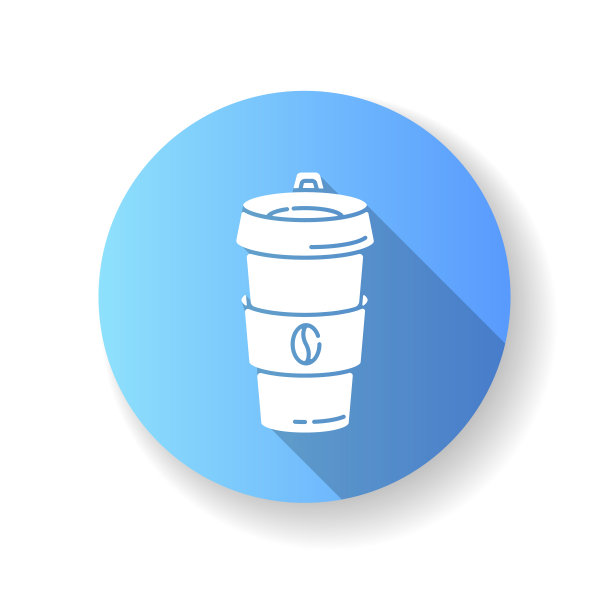 可重复使用的咖啡杯蓝色平面设计长阴影字形图标图片下载