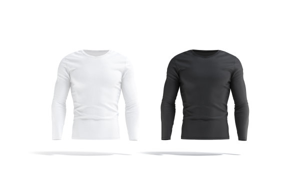 空白黑白长袖t恤模型集，前视图图片下载