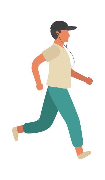 奔跑者，在公园里听着音乐训练和慢跑的简单运动人物，户外活动，健康休闲的生活方式，扁平矢量卡通插画图片下载