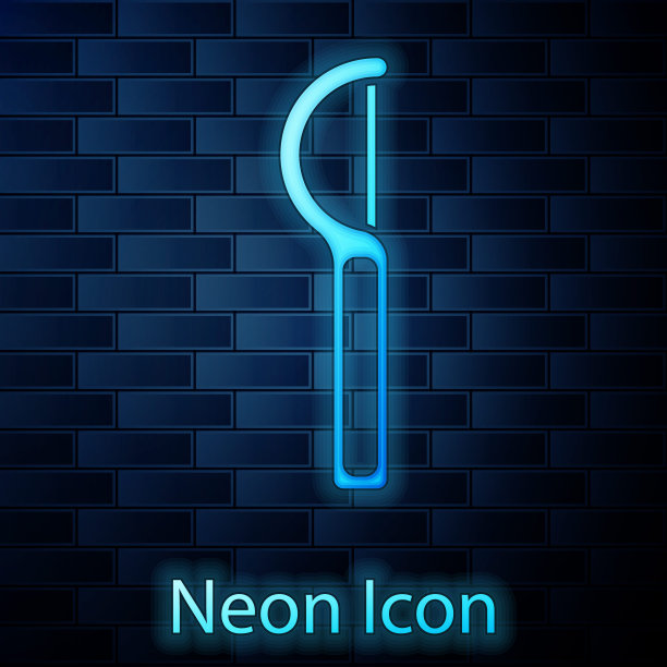 发光的霓虹灯牙线图标孤立在砖墙的背景上。向量图片下载