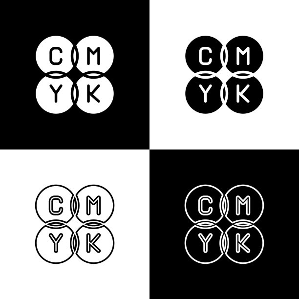设置CMYK颜色混合图标孤立的黑色和白色背景。向量图片下载