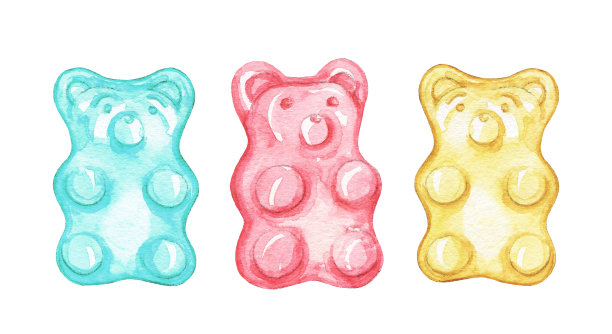 水彩画一套彩色果酱果冻熊图片下载