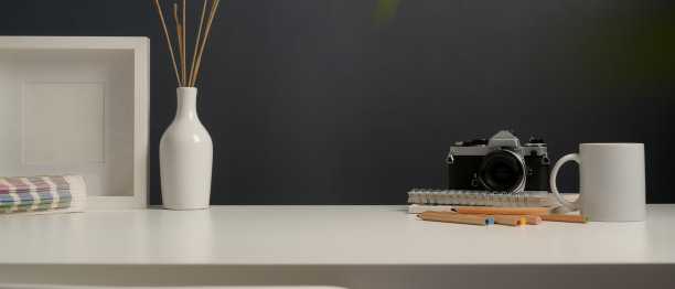 工作台，文具，相机，用品，模拟框架和装饰图片下载