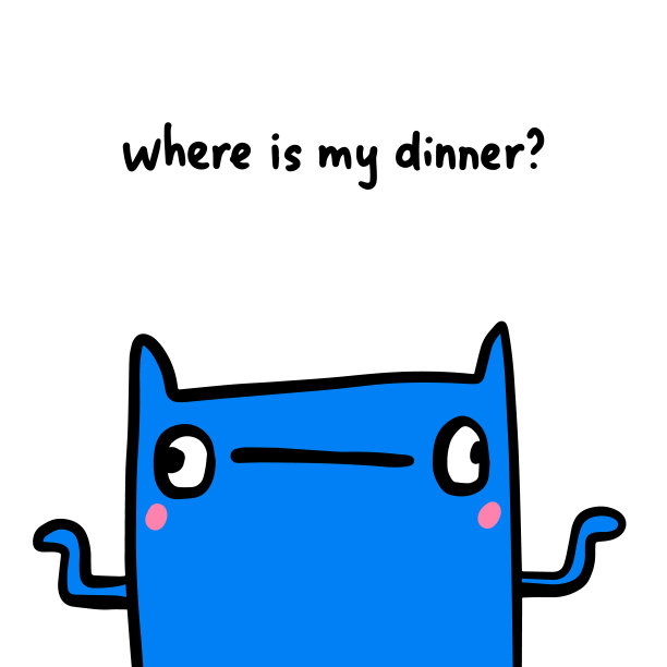 我的晚餐在哪里手绘矢量插图在卡通涂鸦风格的猫表达图片下载