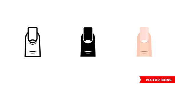 方形指甲图标有三种颜色，黑白，轮廓。孤立向量符号符号图片下载